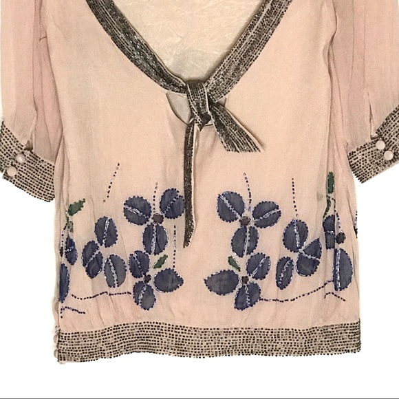 REISS Beaded Top Blouse Cut Out Tie Back Size 6 - Picture 5 of 16